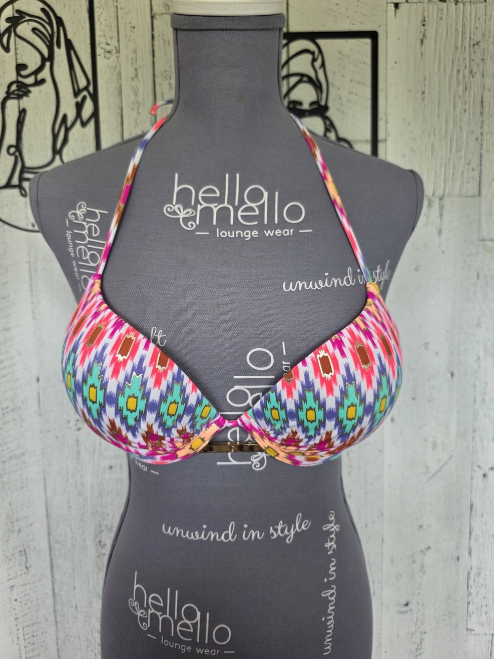 Victoria's Secret Push-Up Halter Bikini Top | Tribal Print | Padded | 34B